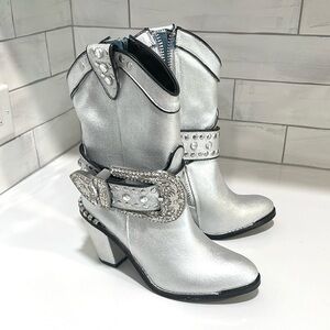 CLUBEXX Sheriff Shine Silver Cowgirl Western NFR Boots Studded Rhinestone Size 6